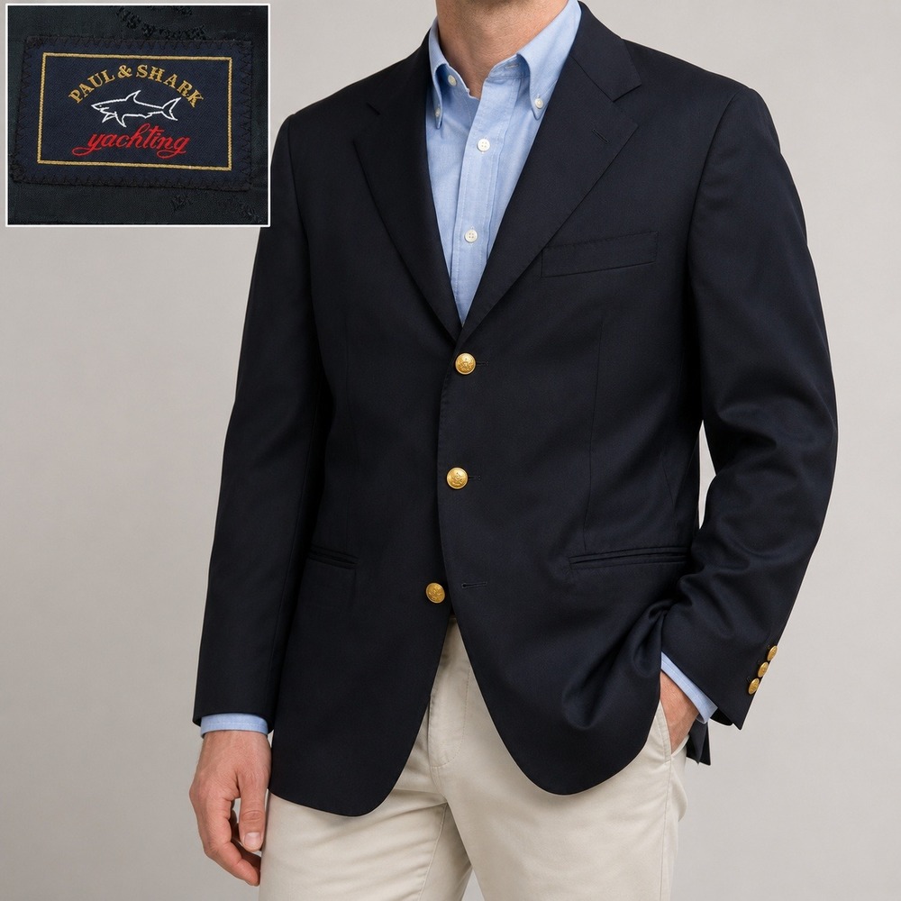 Paul & Shark Blazer Mens 42R Yachting Navy Blue Loro Piana Wool Italy